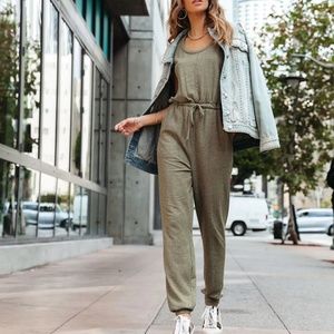 Double Zero casual olive green sweat-jumpsuit